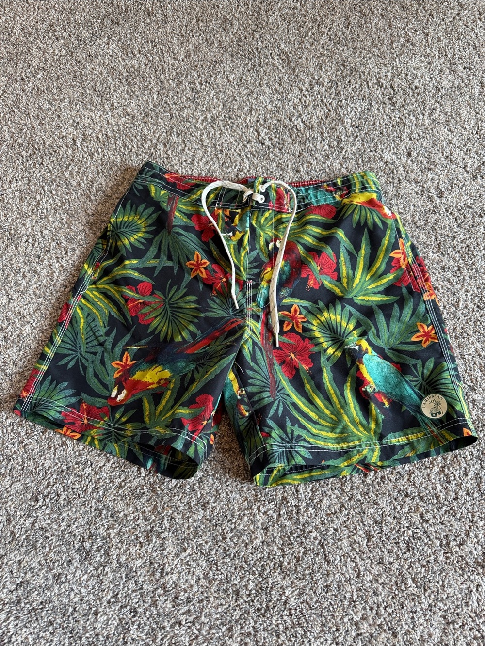 Men's Caribbean Joe Tropical Parrot Swim Trunks - Black/Green Size Large
